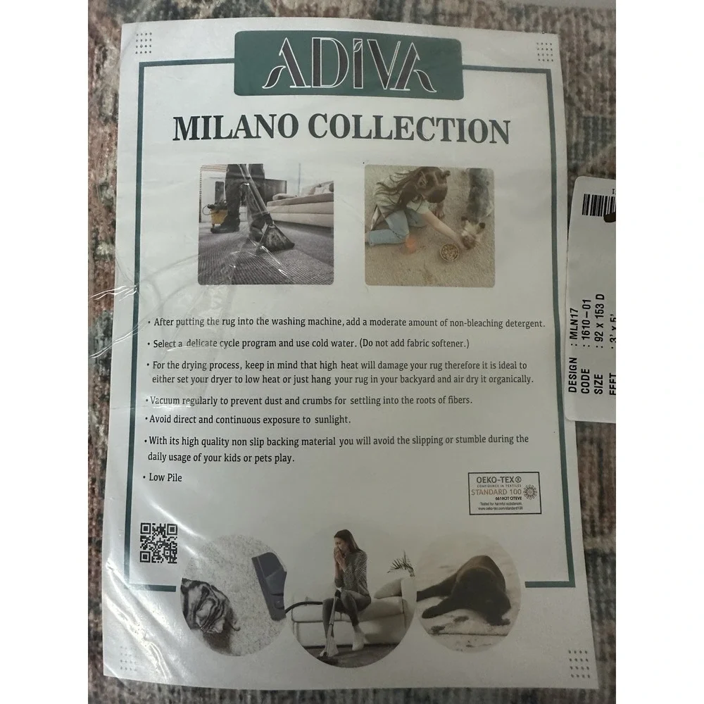 Machine Washable Rug 3'X5' Adiva Milano MLN17 Blue Orange Cream Faded-Look